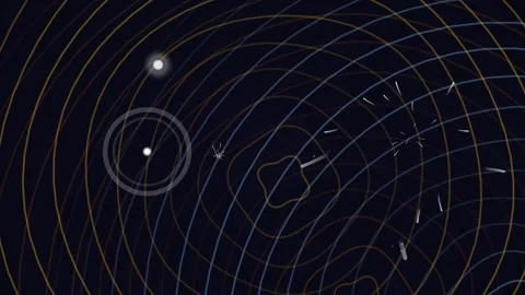 A dark space with abstract gold, blue, and brown lines Stock-Footage 330076010