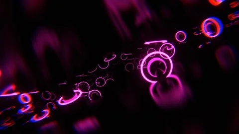 Dark Space with Levitating Metal Spheres and Pink Neon Rings Background VJ L Stock Footage 311644841