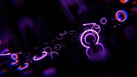 Dark Space with Levitating Metal Spheres and Purple Neon Rings Background VJ Stock Footage 311644849