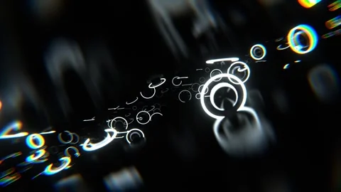 Dark Space with Levitating Metal Spheres and White Neon Rings Background VJ  Stock Footage 311644852