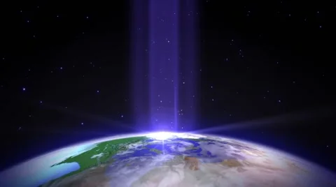 Dark space-loop with a rotating planet and a blue shining beam Stock-Footage 44724499