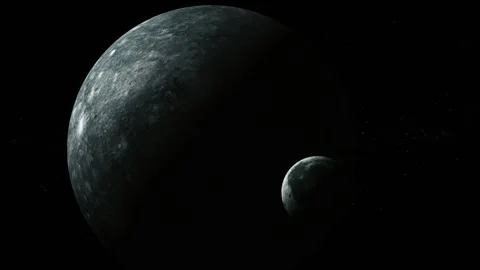 Dark space scene with two rocky planets or moons floating in a starry black.. Stock Footage 340389532