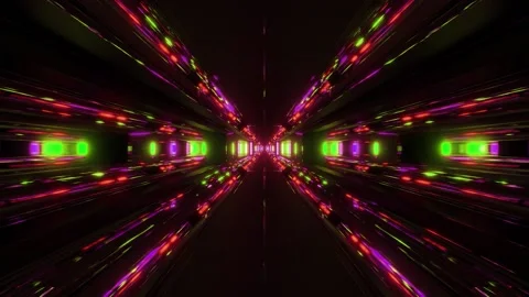 Dark space sci fi tunnel with futuritic reflection 3d rendering background Stock Footage 160834363