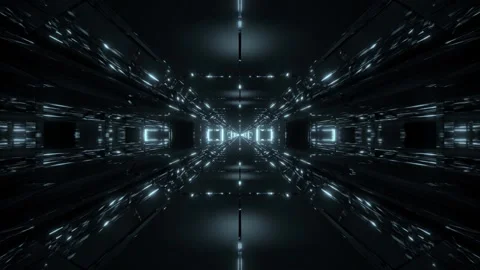 Dark space sci fi tunnel with futuritic reflection 3d rendering background Stock-Footage 160834935