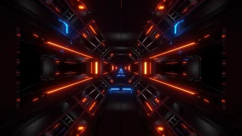 Dark space sci-fi tunnel airship corridor fly through vj loop 3d illustration Illustrazione stock