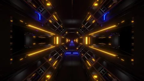 Dark space sci-fi tunnel airship corridor fly through vj loop 3d illustration Stock Illustration