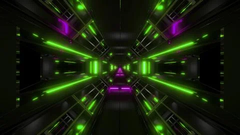 Dark space sci-fi tunnel airship corridor fly through vj loop 3d illustration Illustrazione stock