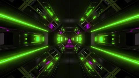 Dark space sci-fi tunnel airship corridor fly through vj loop 3d illustration Stock Illustration