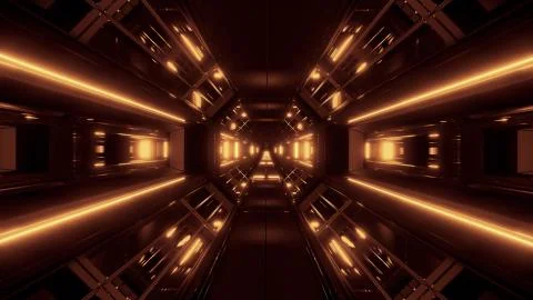 Dark space sci-fi tunnel airship corridor fly through vj loop 3d illustration Stock Illustration
