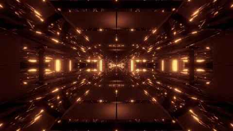 Dark space sci-fi tunnel corridor with futuritic reflection 3d rendering Illustrazione stock