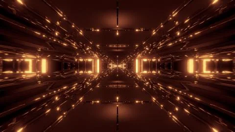 Dark space sci-fi tunnel corridor with futuritic reflection 3d rendering イラスト素材