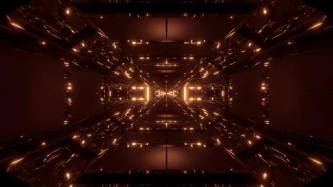 Dark space sci-fi tunnel corridor with futuritic reflection 3d rendering Illustrazione stock