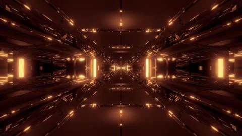 Dark space sci-fi tunnel corridor with futuritic reflection 3d rendering 스톡 일러스트