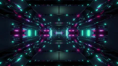Dark space sci-fi tunnel corridor with futuritic reflection 3d rendering Illustrazione stock