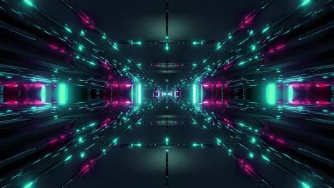 Dark space sci-fi tunnel corridor with futuritic reflection 3d rendering Stock Illustration