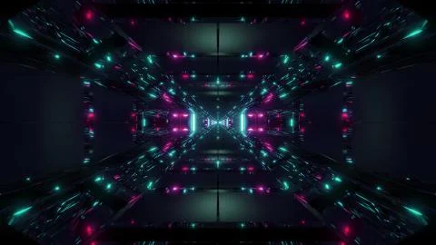 Dark space sci-fi tunnel corridor with futuritic reflection 3d rendering Illustrazione stock