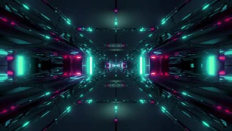 Dark space sci-fi tunnel corridor with futuritic reflection 3d rendering 스톡 일러스트