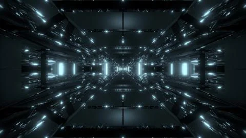 Dark space sci-fi tunnel corridor with futuritic reflection 3d rendering Illustrazione stock