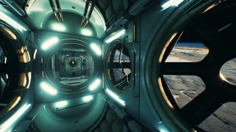 Dark space ship futuristic interior Video stock 159787741