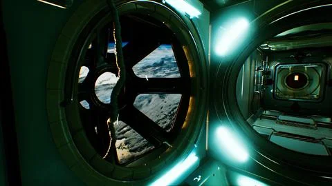 Dark space ship futuristic interior Stock Illustration