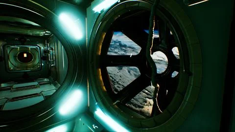 Dark space ship futuristic interior Stock Illustration