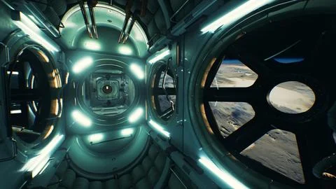 Dark space ship futuristic interior Stock Illustration