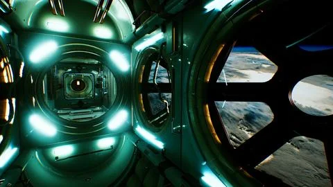 Dark space ship futuristic interior Stock Illustration