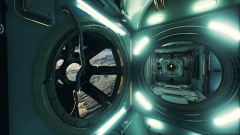 Dark space ship futuristic interior Stock Illustration