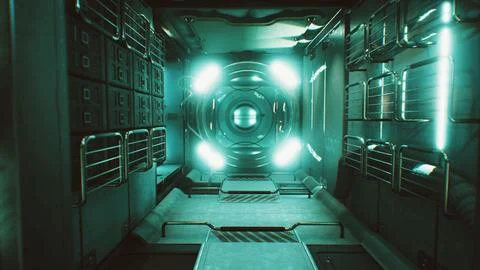 Dark space ship futuristic interior Stock Illustration