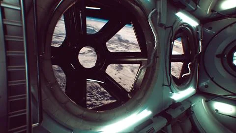 Dark space ship futuristic interior Stock Illustration