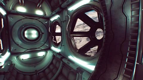 Dark space ship futuristic interior Stock Illustration