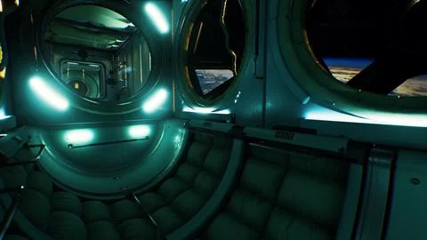 Dark space ship futuristic interior Stock Illustration