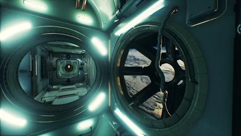 Dark space ship futuristic interior Stock Illustration