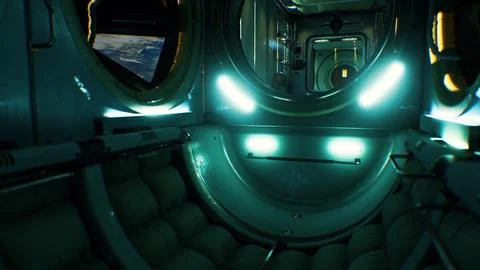 Dark space ship futuristic interior Stock Illustration