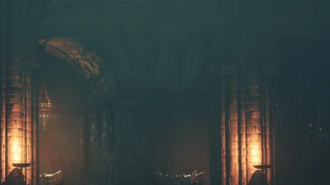 Dark space with stone walls and candlelight in an old structure Stock Footage 345056151