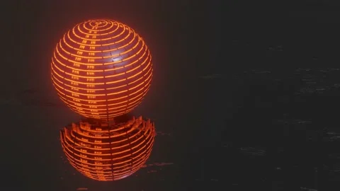 A dark sphere with a glowing red texture rotates slowly against a dark backgroun Stock Footage 152911095