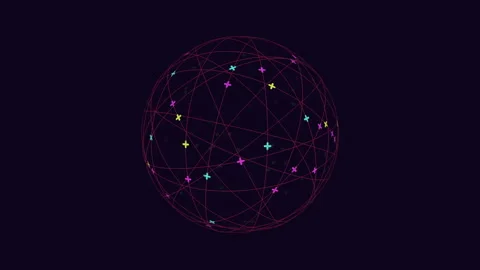 Dark sphere with intricate network of red and pink lines, sparkling stars Stock-Footage 274172387