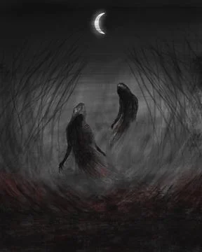 Dark spirits under the moon dark sketch Stock Illustration