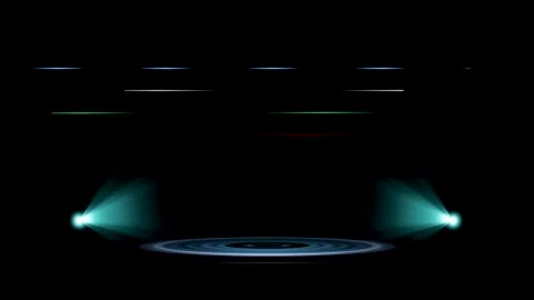 Dark stage background with dual teal spotlights shining on a glowing concen.. Stock Footage 315618850