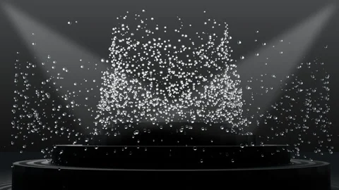 Dark Stage Platform with Floating Water Droplets and Spotlights 3D Animation Stock Footage 312564201