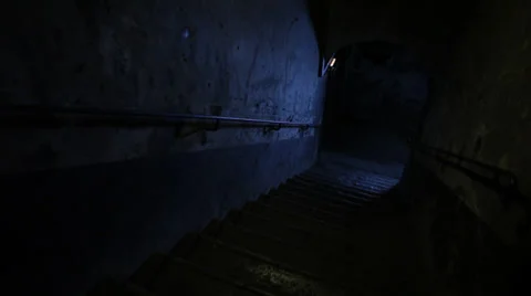 DARK STAIRCASE IN OLD PRISON Stock Footage 28089930