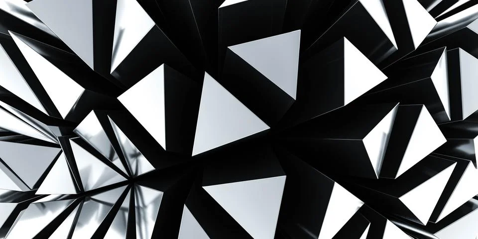 Dark steel chrome triangular geometric shape architecture 3d render illustration Stock Illustration