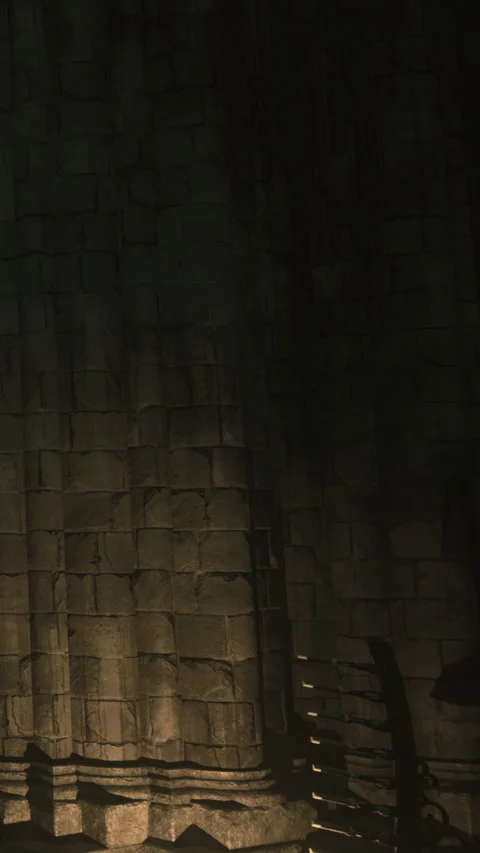 Dark stone wall with shadows in an old building during nighttime Stock Footage 334107137
