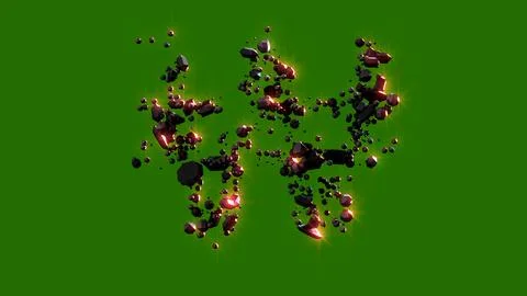 Dark stones with red lighting won sign - cosmic magma rocks alphabet Stock Illustration