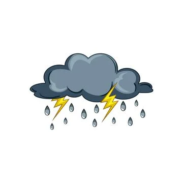 Dark storm cloud raining with yellow lightning bolts Stock Illustration