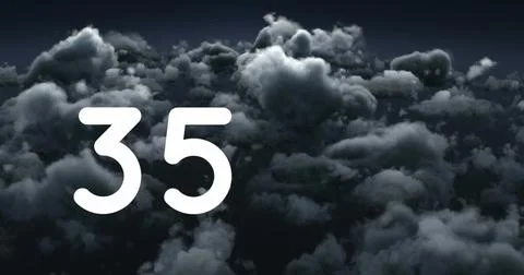 Dark storm clouds forming in sky with large white number 35 overlay Stock Illustration