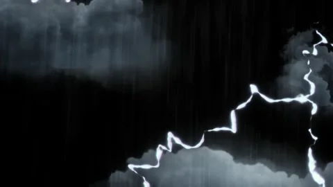 Dark storm clouds with heavy rain and bright white lightning bolts in night sky Stock Footage 340942751