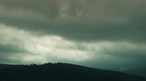 Dark Storm Clouds with Lightning over the Carpathian Mountains Stock Footage 48458184