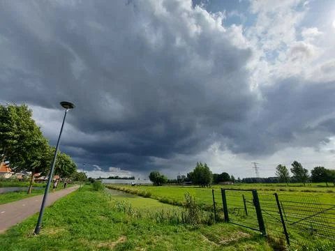 Dark storm clouds over the Esse Zoom district in Nieuwerkerk aan den IJssel Stock Photos