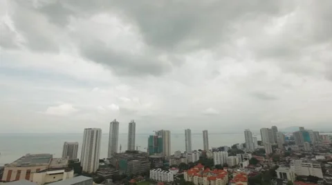 Dark Storm Clouds Over Georgetown in Penang Island, Malaysia Stock Footage 48141730